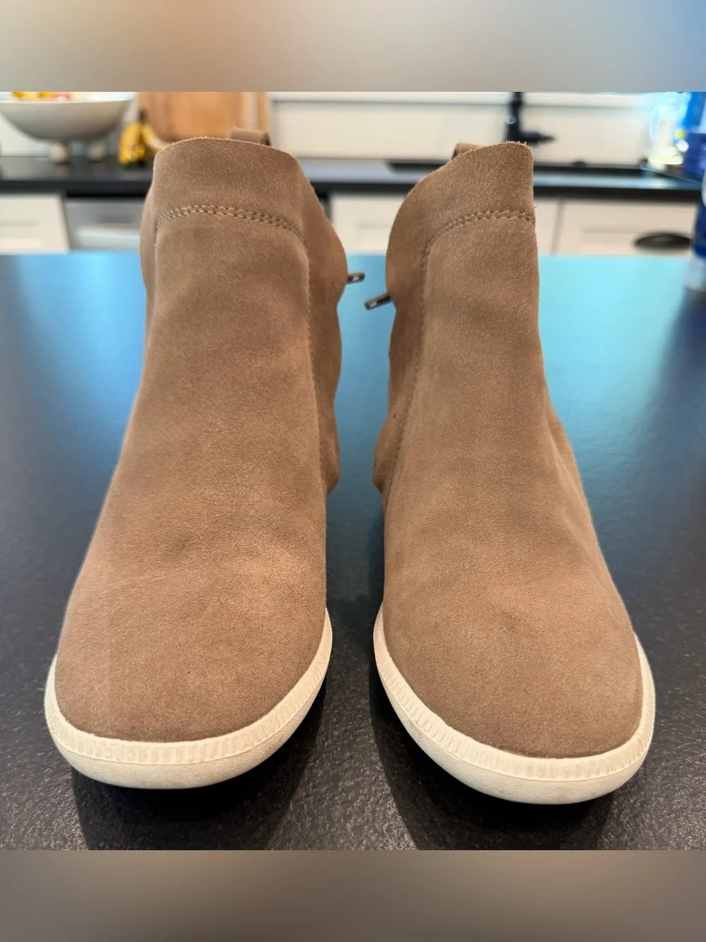 Kate Spade Wilkes Taupe Suede Wedge Sneaker Ankle Booties Size 7